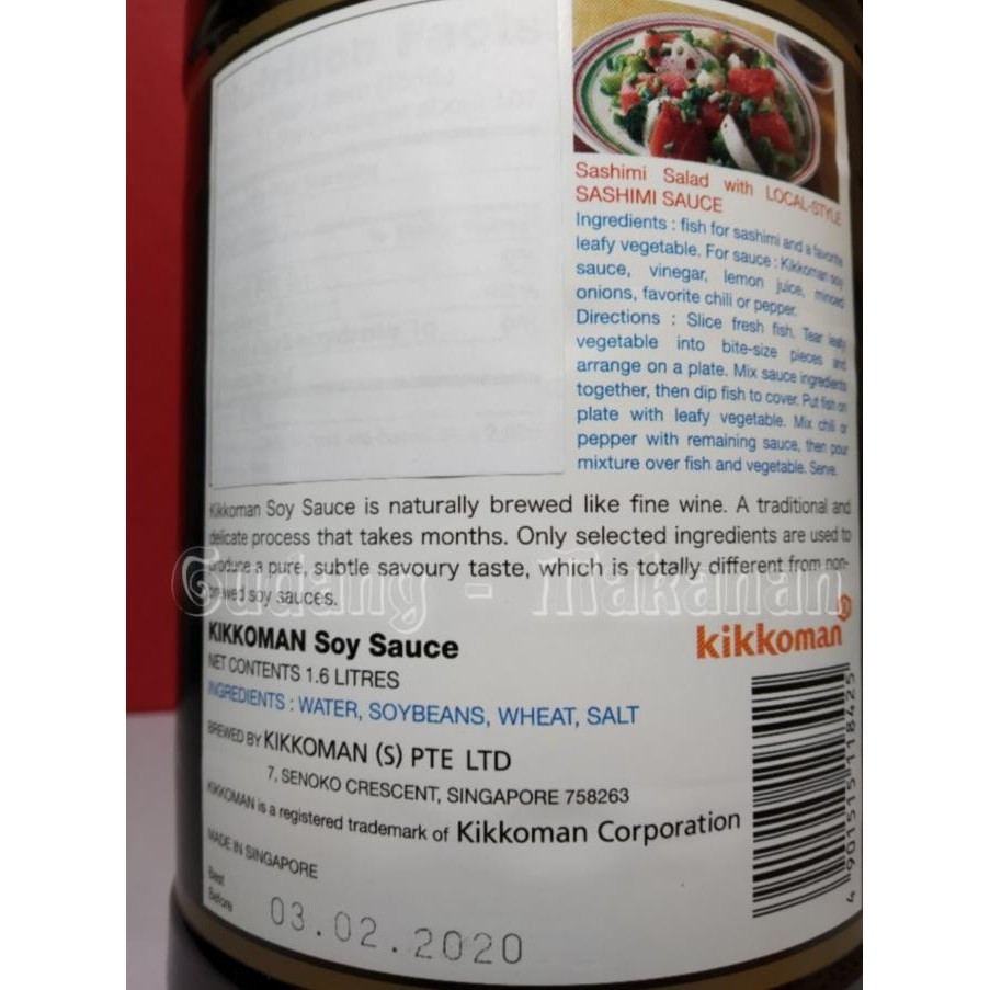 

READY STOCK KIKKOMAN SOY SAUCE 1.6 LITER !!!!!