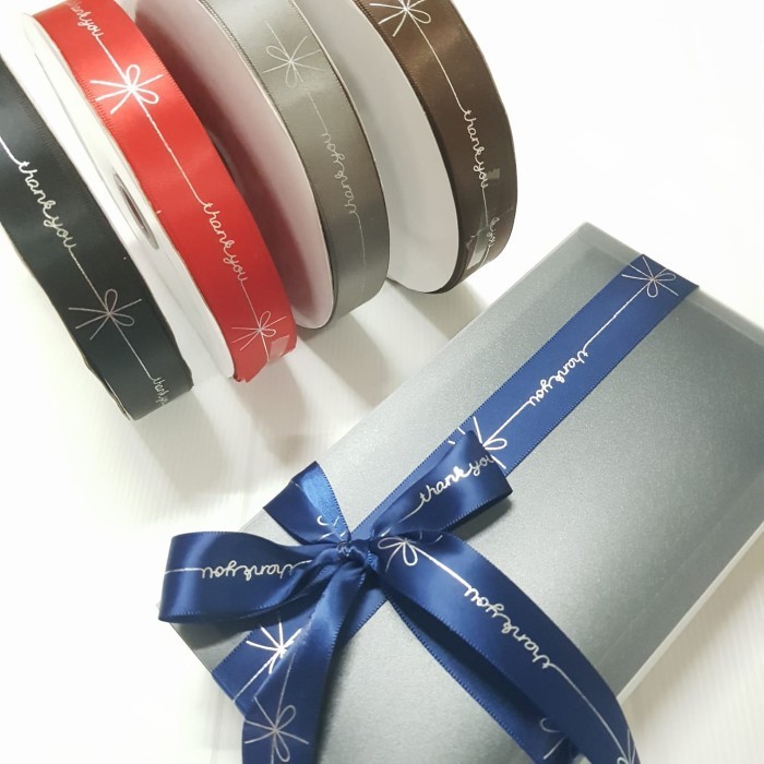 Ataritagrosir (Pt10)Pita Satin Thank You Dengan Silver Print/Lebar 2.5Cm