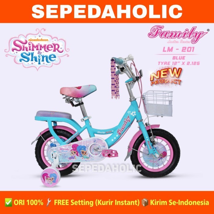 Sepeda Anak Perempuan Family Shimmer & Shine 12 16 Inch Keranjang
