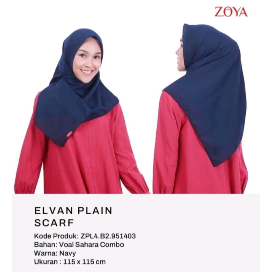 Zoya Segi Empat Polos Kerudung Hijab Jilbab Elvan Plain Scarf