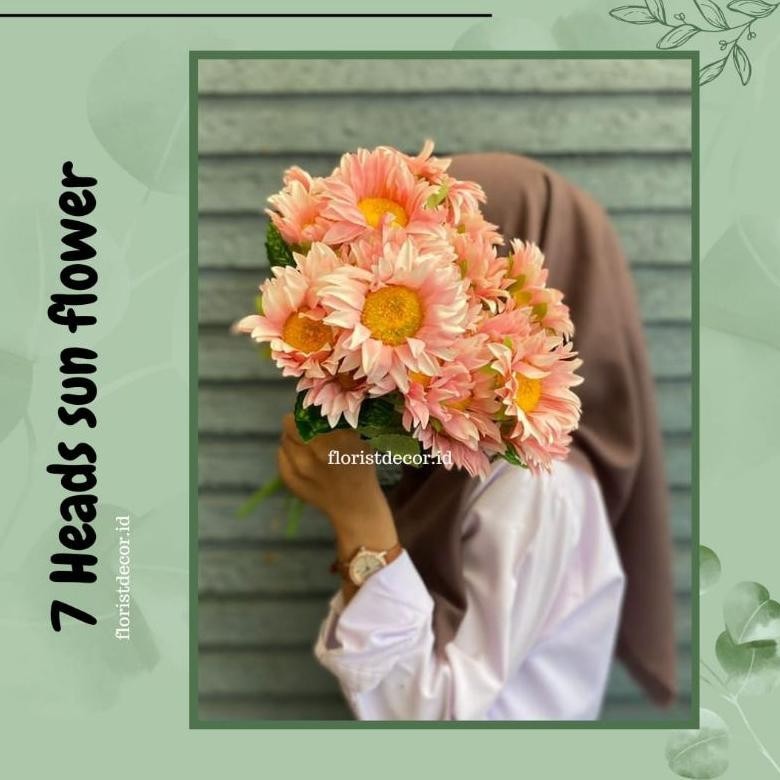 BISA COD TERMURAH 7 CABANG BUNGA MATAHARI SUNFLOWER ARTIFICIAL BUNGA PALSU HIASAN DEKORASI BUKET wwr