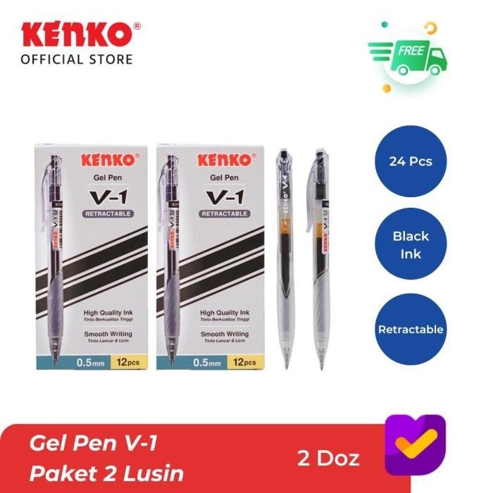 

Paket Bundle 2 Lusin Gel Pen Tinta Gel Pena Hitam V-1 Import