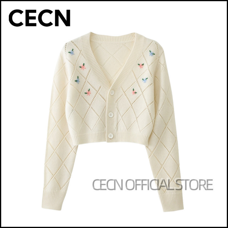 CECN Cardigan Rajut Cute Chic Girl Outer Knit Motif Blossom Outer Knit Rajut Lengan Panjang