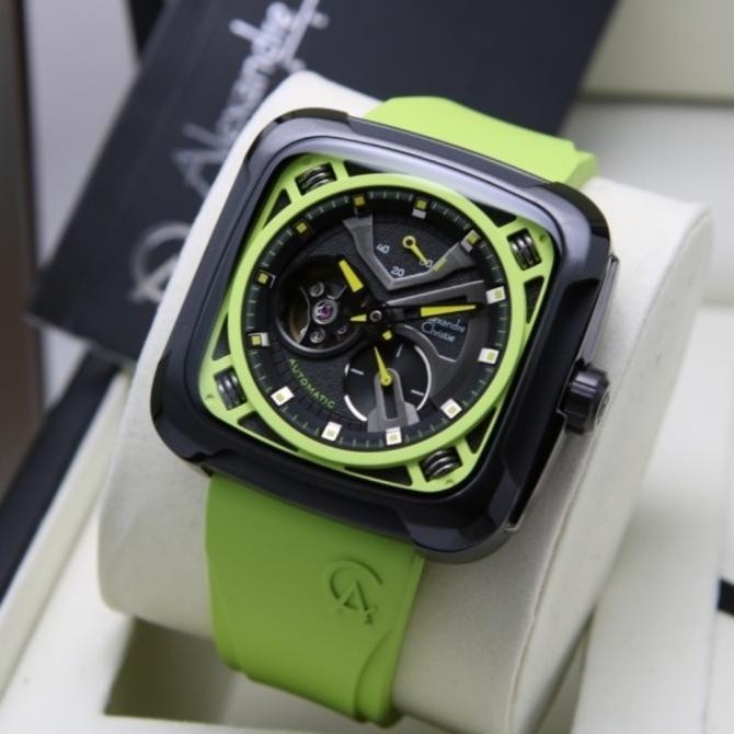 Jam Tangan Alexandre Christie Pria Original AC6577 Lime Black Auto