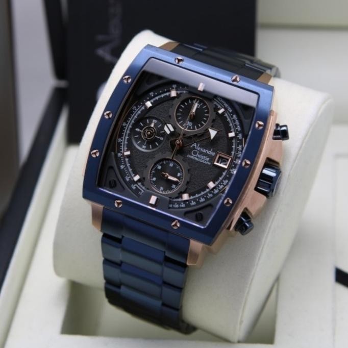 Jam Tangan Pria Alexandre Christie Original AC6376 Blue Rosegold