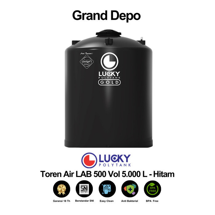 Lucky Polytank Toren Air 5000 Liter LAB 500 Hitam