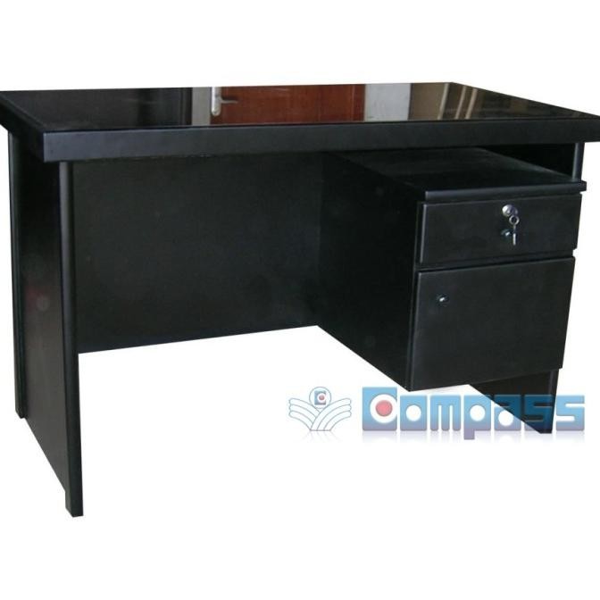 Meja Kerja Kantor Bahan Kayu 1/2 BIro 120 x 60 cm Awet Alas Kaca Laci GBM