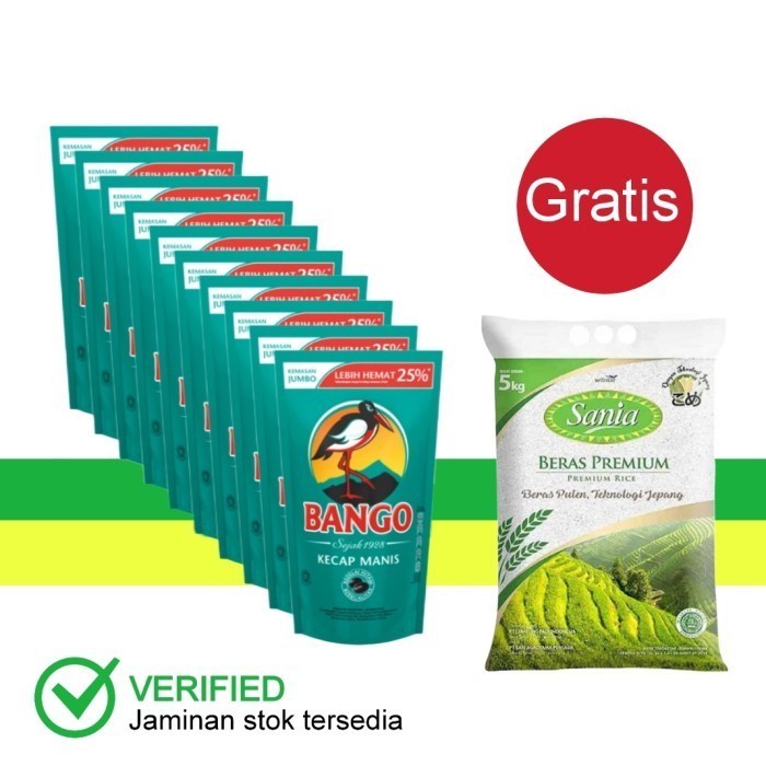 

Bango Kecap Manis 10 x 735 ml Gratis Sania Beras Premium 5 Kg