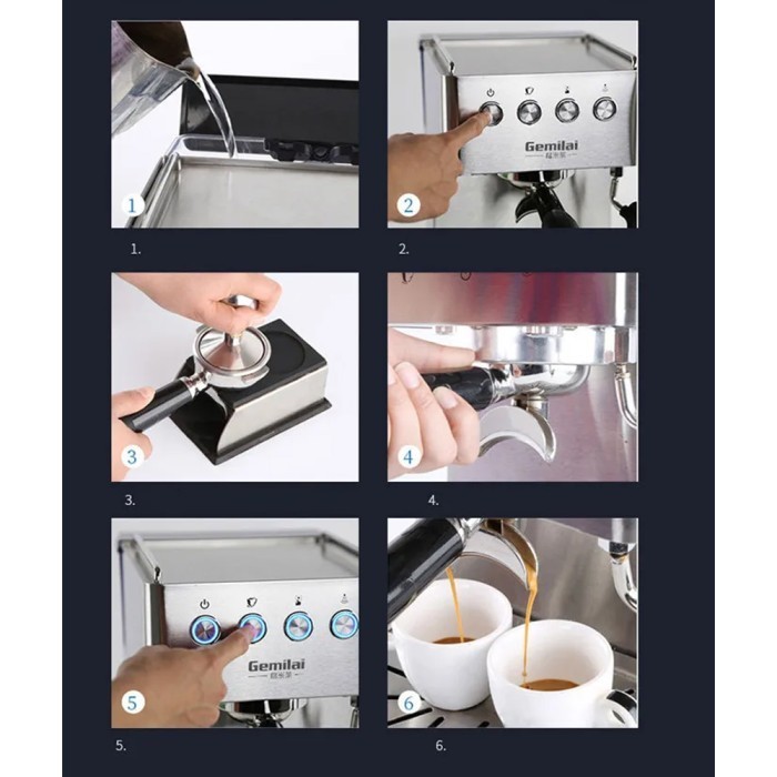 Ready Mesin Kopi Espresso Coffee Maker Frothing 15 Bar 10A 1.7L Silver CRM3005E Gemilai