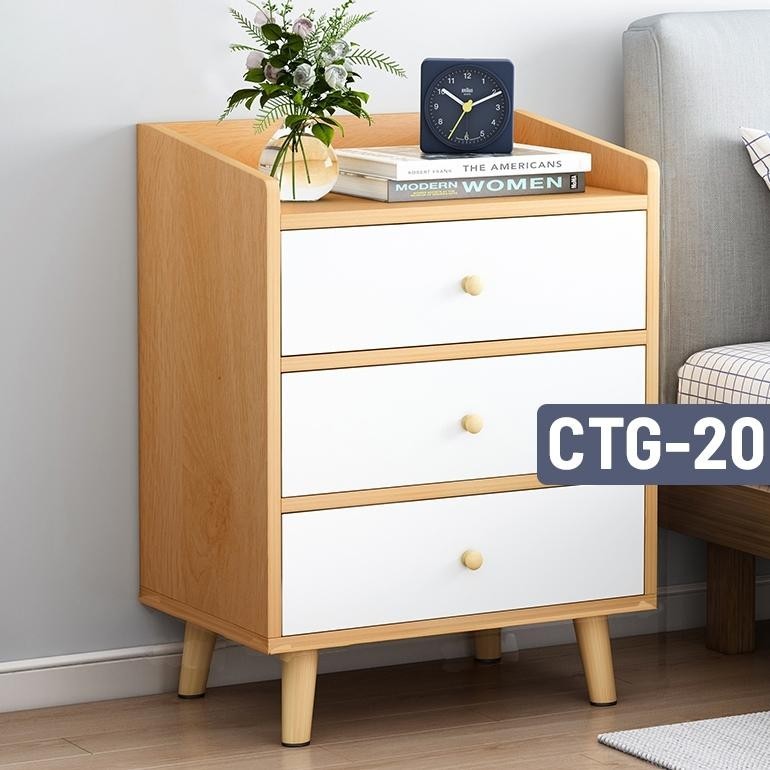 Meja Nakas Kecil Samping Tempat Tidur Meja Rak Laci 3 Susun Mini Modern Sederhana / Meja Laci Kamar 