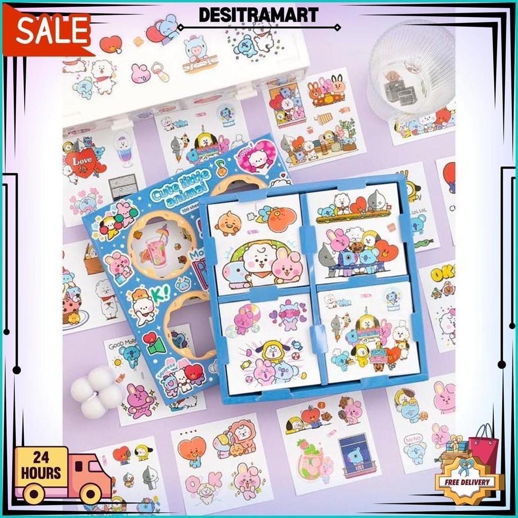 

100 Lembar Sticker Box B T S Bt 21 Tinytan Korea Waterproof Stiker Jungkook Jimin Gratis Ongkir