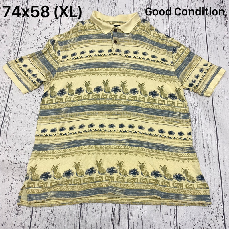 Kaos Polo Vintage Ocean Pacific Motif Salur Lukisan Bunga Original Size XL