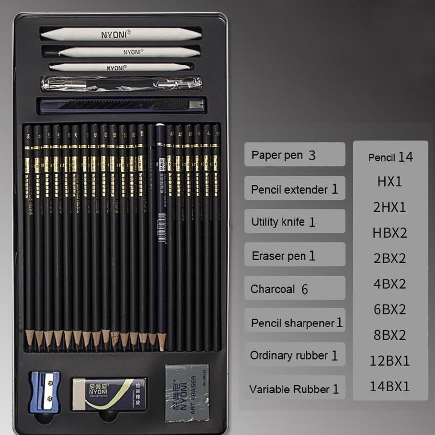 

BISA COD Nyoni Drawing Pencil Gambar Set 29pcs Metal Tin Box Pensil Gambar Lukis Sketsa Lengkap Paket fgk-45