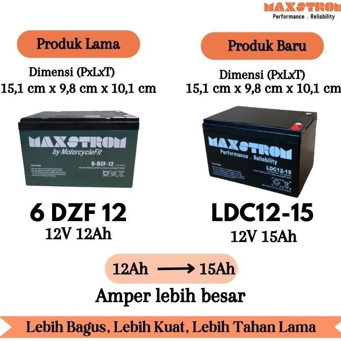 Aki Kering Vrla Aki Sepeda Listrik 6-Dzf-12 6-Dzf-14 Maxstrom 12V 12Ah