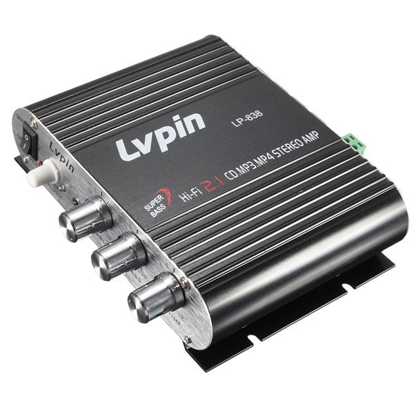 Terlaris Amplifier Mini Hifi Stereo Amplifier Treble Bass Booster 12V Lp-838Bla
