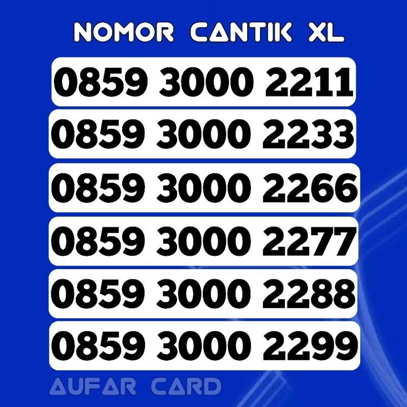 Nomor Cantik XL super 000 AABB 3000 4422 4433 4455 4466 4477 4488 4499