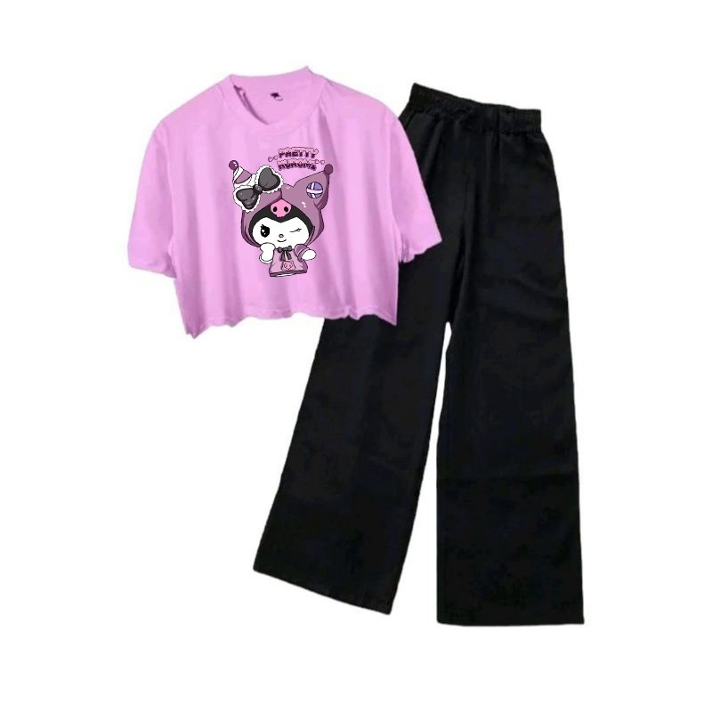 Baju Anak // Setelan Oversize Crop Top Kulot Anak Perempuan Karakter Kuromi Cinnamoroll Viral Baju