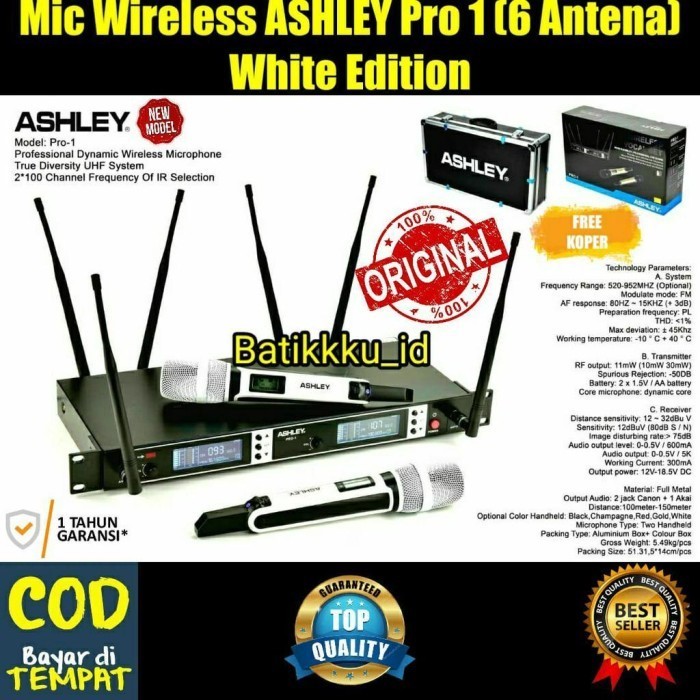 Mic Wireless Ashley Pro 1 Pro1 Original 2 Mic 6 Antena White Edition