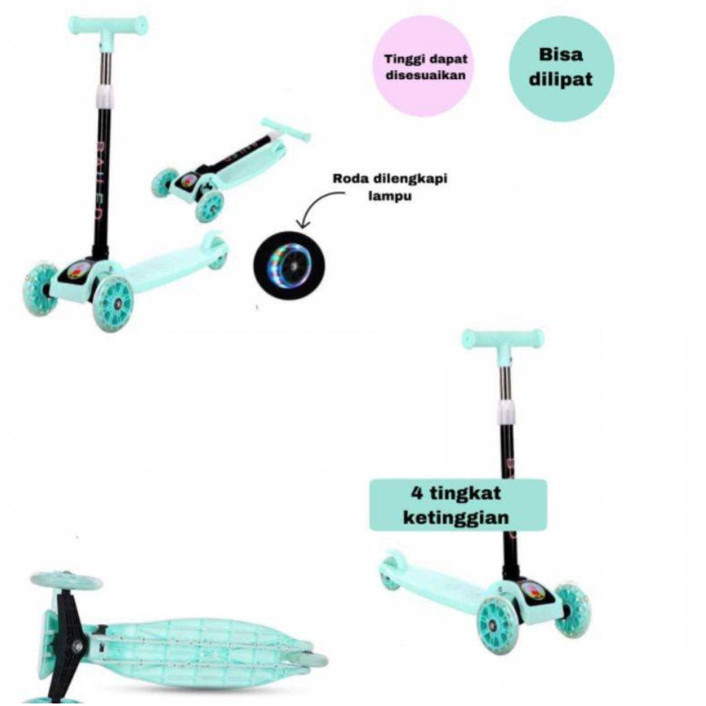Skuter Scooter Otoped Otopet Mainan Sepeda Lipat Mini Anak Roda 3 Led