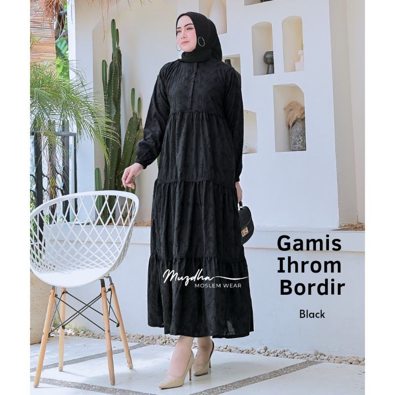 Gamis umroh/Gamis Ihrom bordir / gamis umroh hitam /gamis hitam
