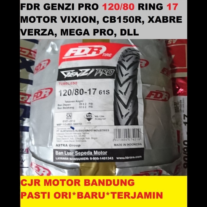 Fdr Genzi Pro 120/80 Ring 17 Ban Tubeless Motor Vixion Cb 150R Byson