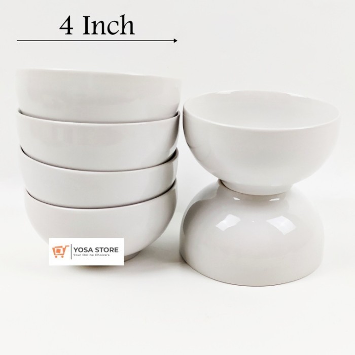 Mangkok Nasi Keramik Putih Polos Kedaung Home-6 Pcs