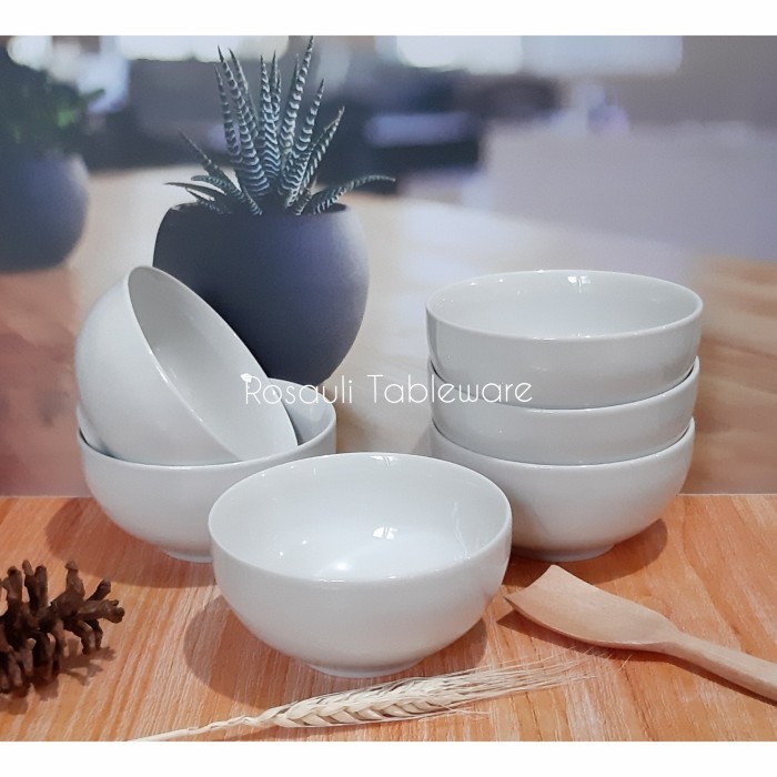 Mangkok Nasi Keramik Kecil Rice Bowl 4,5" Putih Polos (Isi: 6 Pcs)