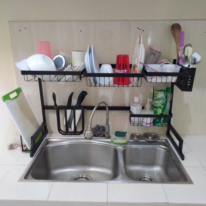 Rak Piring Wastafel 2 Susun Anti Karat Rak Dapur Serbaguna 85 Cm