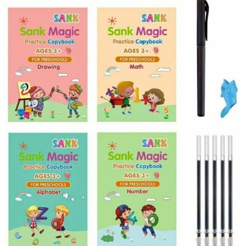 

y-76 1 Set Dapat 4 Buku Pena Magic Practice Book Belajar Alfabet Lukisan Aritmatika Sale