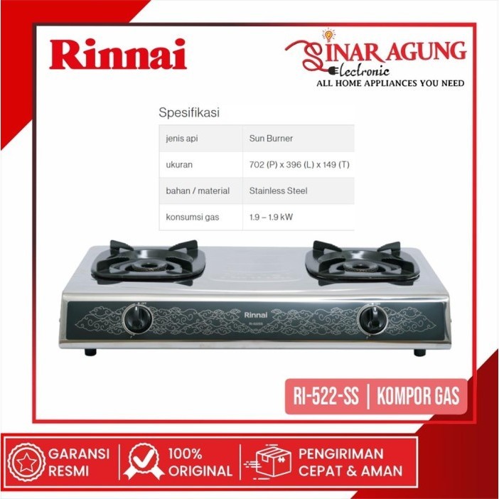 HEMAT KOMPOR GAS RINNAI RI522SS / RI -522SS / RI522-SS (2 TUNGKU/STAINLESS)