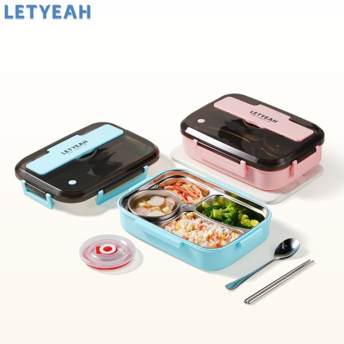LETYEAH LUNCH BOX STAINLESS ANTI TUMPAH/KOTAK MAKAN DENGAN MANGKUK SUP