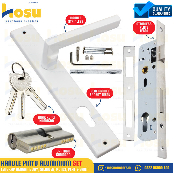Handle Pintu Aluminium Set Gagang Kunci Pintu Alumunium Putih Hitam