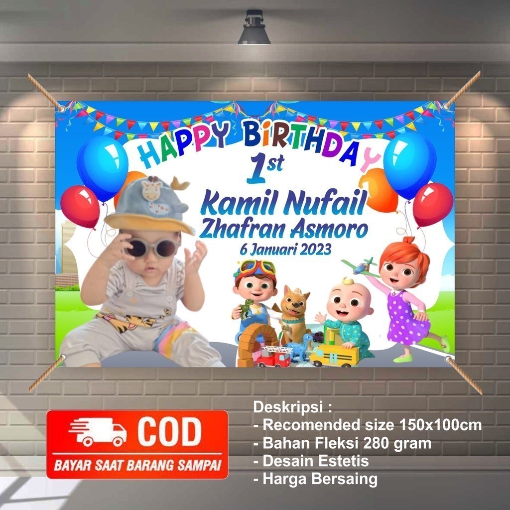 spanduk banner ulang tahun anak cocomelon bisa Bayar COD