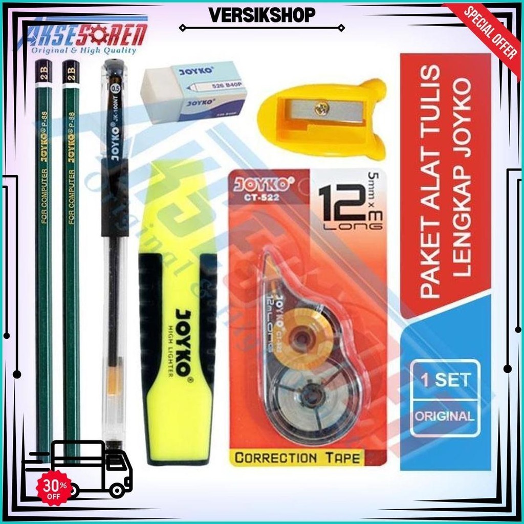 

Perlengkapan Paket Alat Tulis Ujian Sekolah Joyko Pulpen Pensil Rautan Penghapus Tip X Highlighter Best Seller