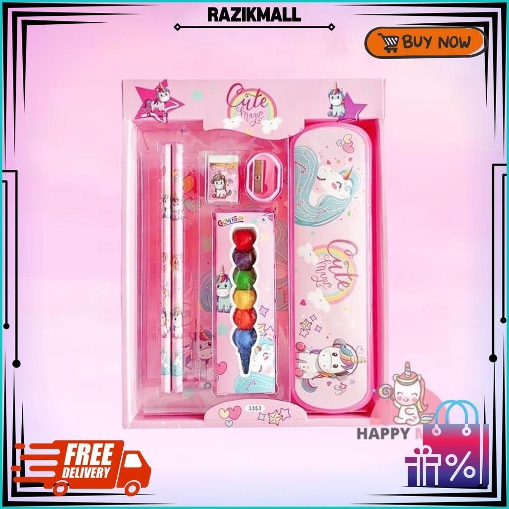 

Kotak Pensil Unicorn /Melody / Kuromi Set Crayon Susun New Gratis Ongkir