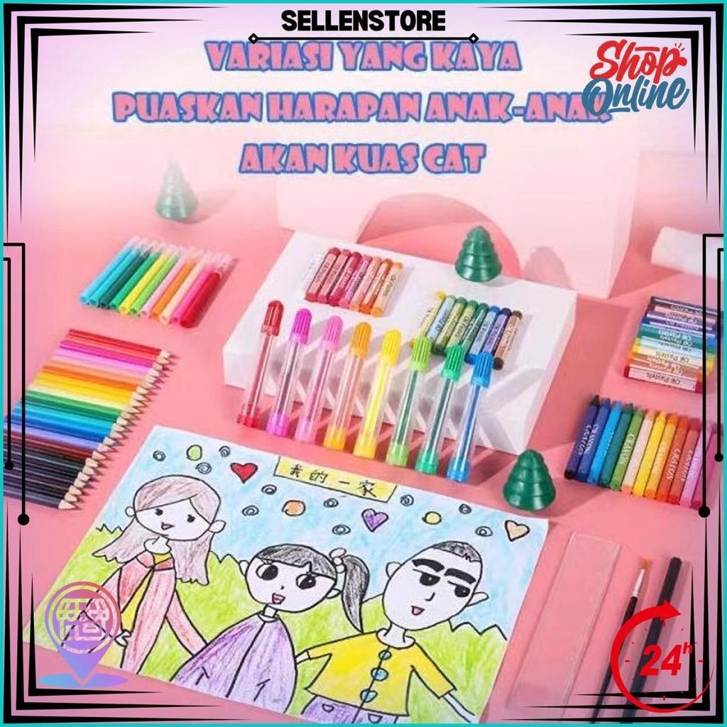 

Crayon Anak Pengasah 208Pcs Set Alat Menggambar Melukis Anak-Anak Crayon Cat Air Pensil Warna Promo