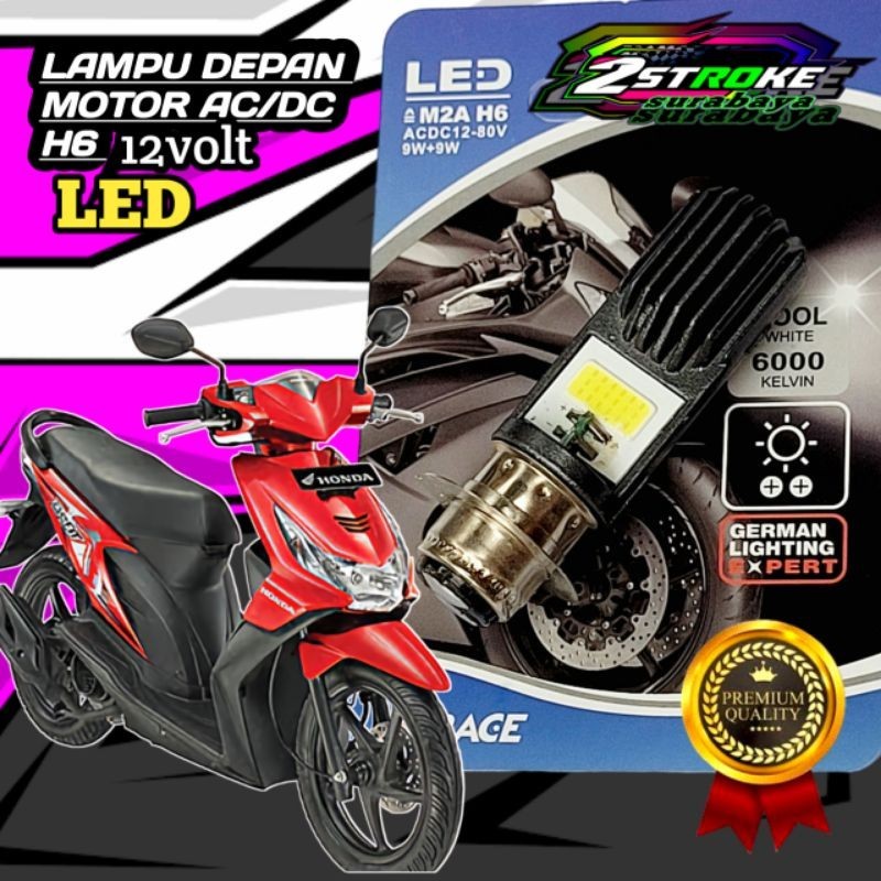 Lampu Depan Motor HONDA BEAT KARBU LED Putih H6/ T19 Ac/Dc 12Volt Super Terang Pengganti Dop/Bohlam