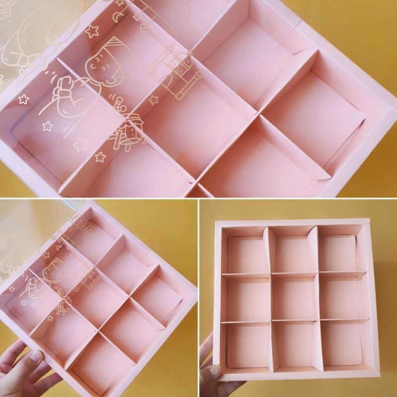 

5 pcs dus box eggtart mika motif idul fitri pink sekat 9 size 7,3 cm cake box kotak hampers packaging