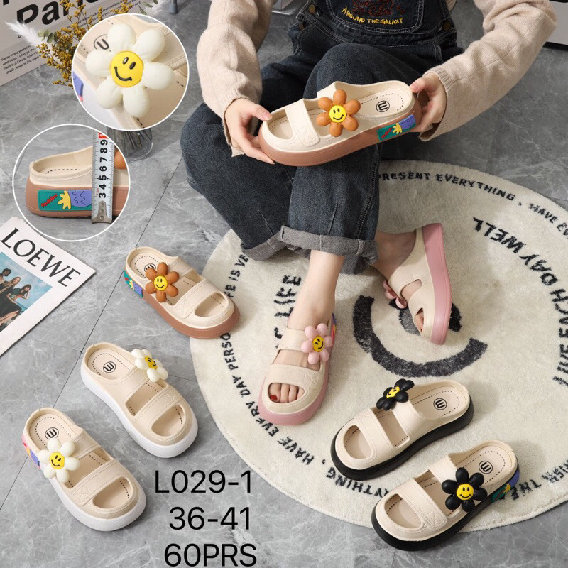 Sandal Karet Wanita // Sandal Wedges Selop Bunga Karet Import Laluna