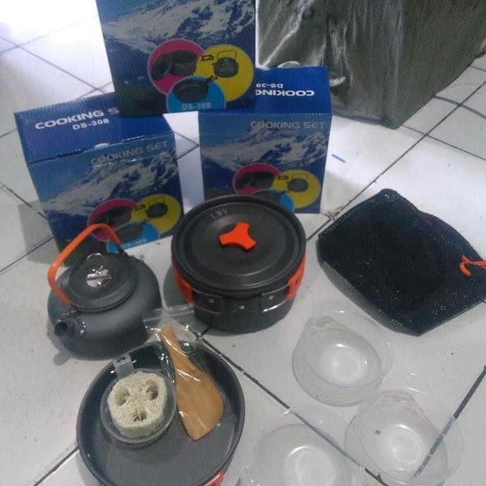 peralatan masak camping Cooking set + teko DS -308, nesting camping