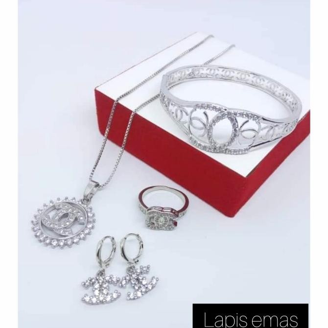 PL2597 set perhiasan lapis emas putih set lengkap perhiasan anti karat