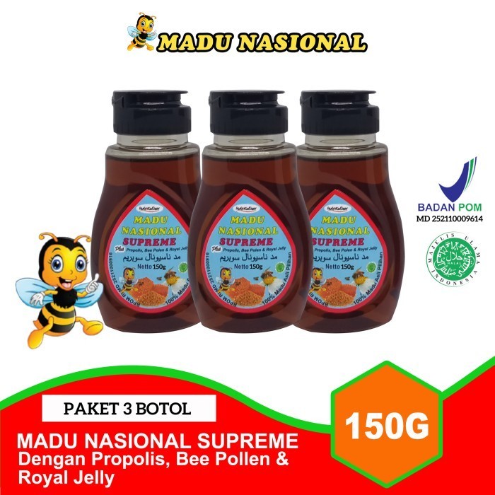 

Ready Madu Nasional Supreme Extra Propolis Royal Jelly Pollen 150Gr 3 Botol