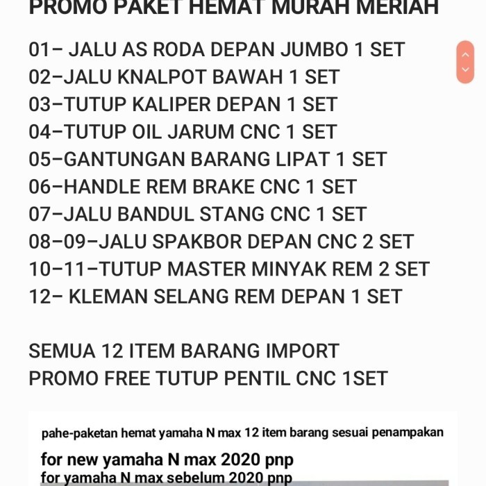 Aksesoris Paket 12 Item Variasi Motor Yamaha N Max-Nmax New 2020-N Max