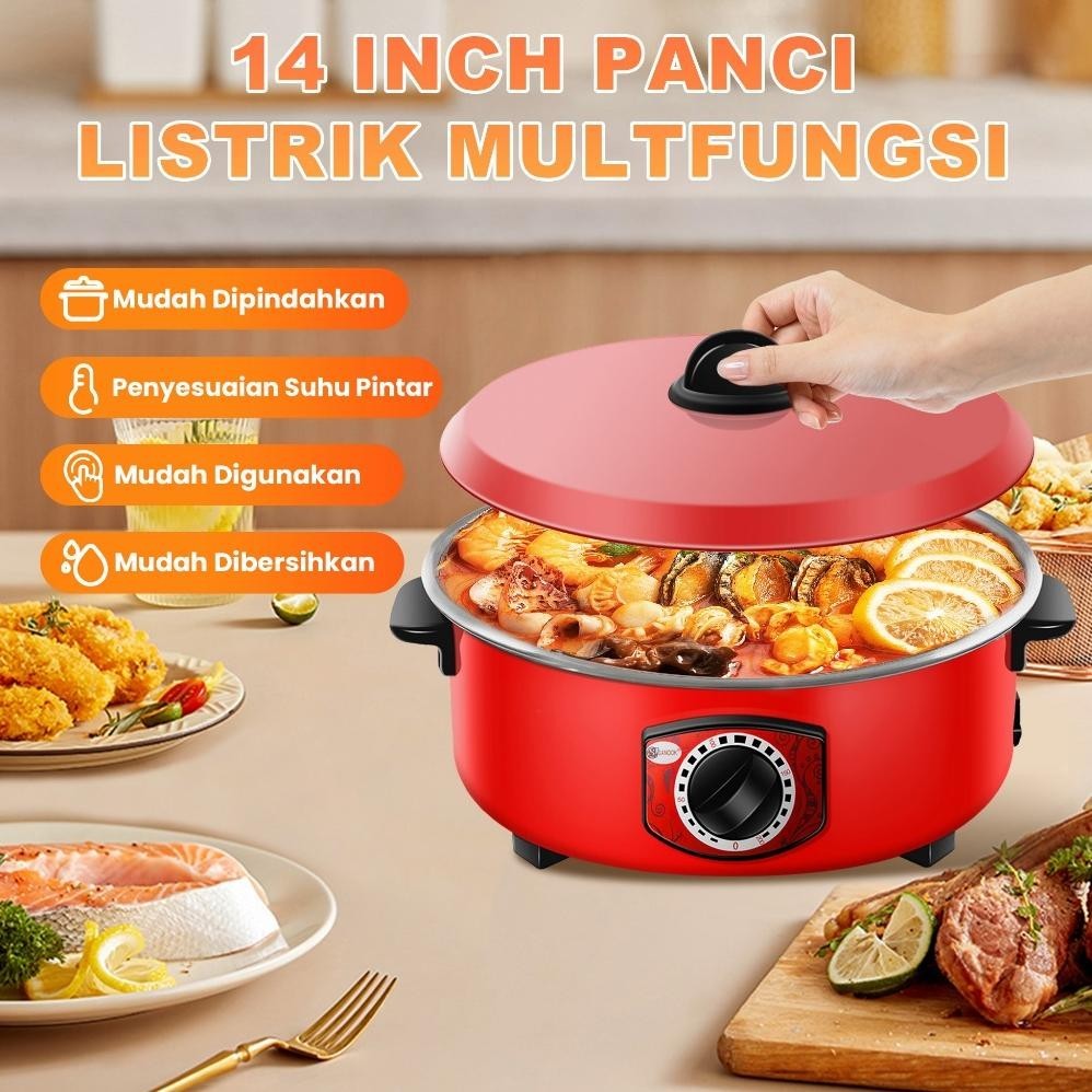14 inch Fry Pan Elektrik Anti Lengket 5L Panci Listrik Serbaguna Wajan Enamel Multifungsi Teflon Bes