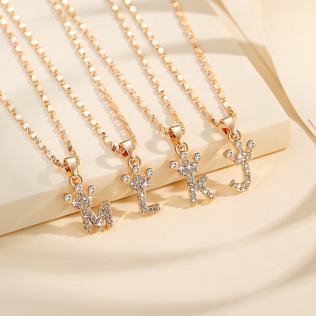 Y555【COD】Kalung Titanium Liontin Huruf Xuping Lapis Emas Kalung Mahkota Alfabet titanium Wanita Perm