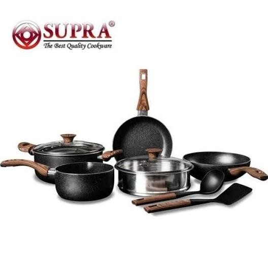 [Ready] Panci Set Supra Black Marble Coated 9 Pcs