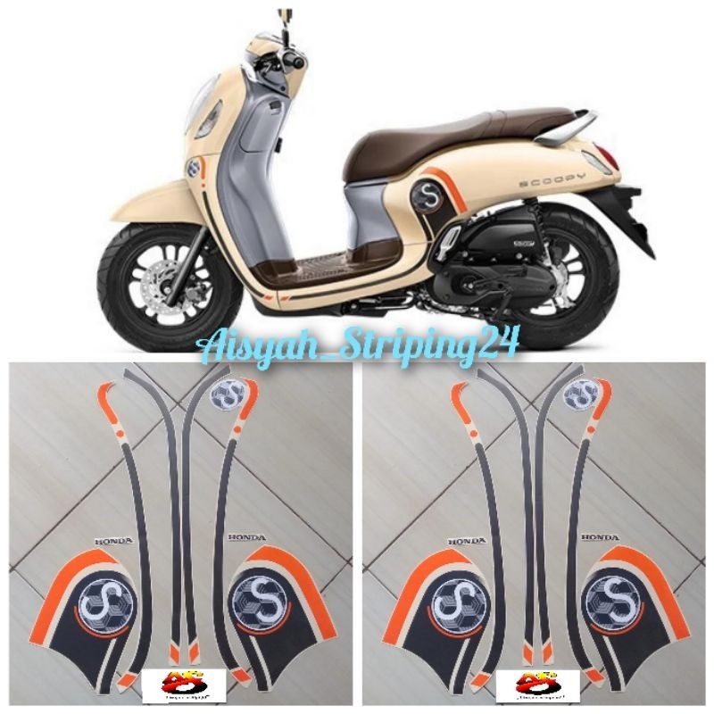 stiker sticker striping lis les polet bodi motor Honda Scoopy fashion 2020 2021 cream