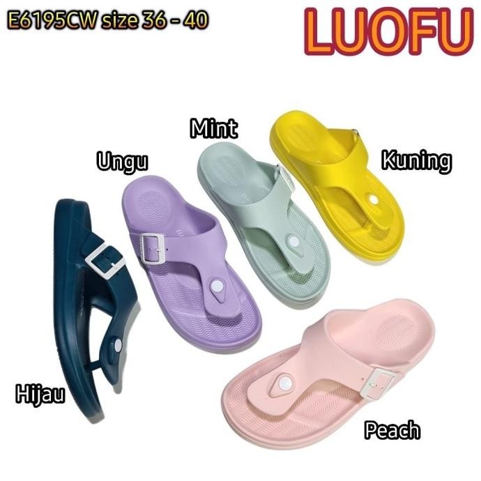E6195Cw Luofu Original Sandal Wanita Jepit Luofu Karet Import Cewek