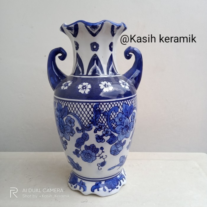 Gra New  Vas Guci Keramik Biru Putih/Pajangan Keramik Import