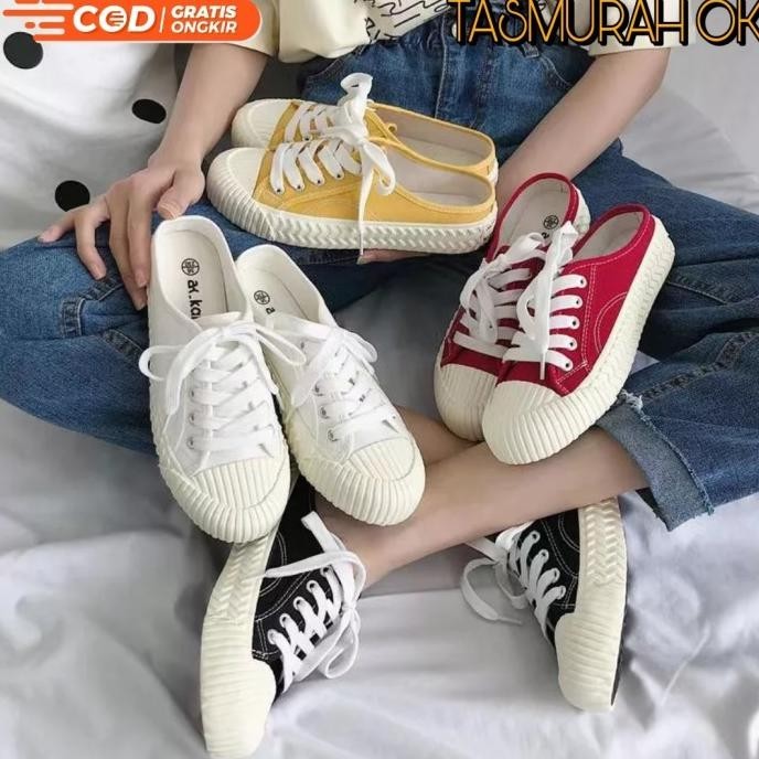 Sepatu Sandal Selop Wanita Sneakers Kets Tali Slip On Kanvas Premium